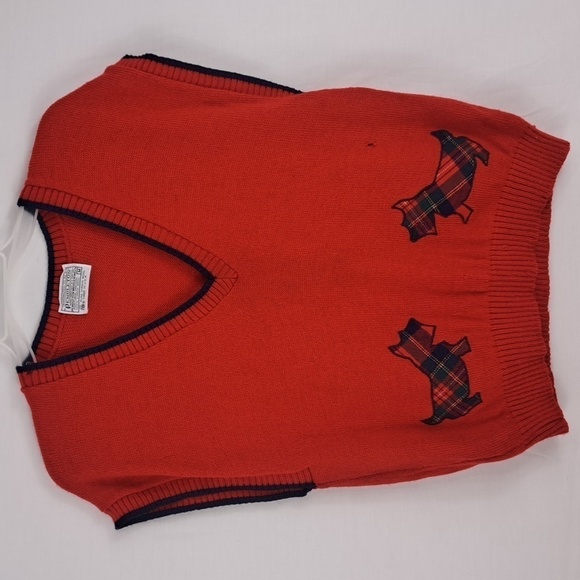 Vintage 80's Pendleton Scottish Terrier red & blue virgin wool med sweater vest - Picture 1 of 6